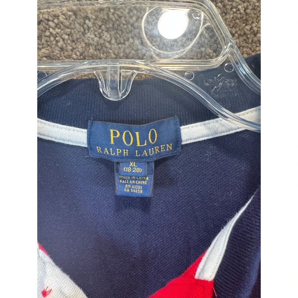 Polo Ralph Lauren Boys XL 18-20 Big Pony Red Navy Blue American Flag Polo Shirt - Picture 5 of 11